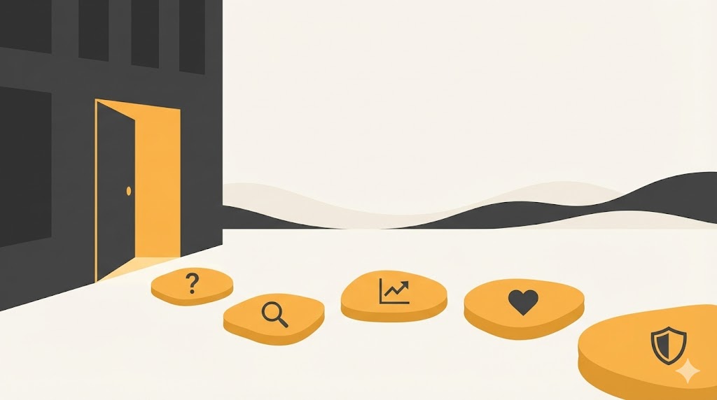 Illustration représentant la planification stratégique d'une sortie d'entreprise avec un parcours menant vers une transition réussie - Gestalt Groupe Financier Gatineau